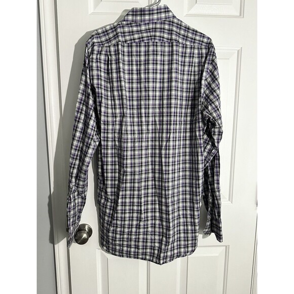 Peter Millar Button Up Shirt Mens Size Large Purple Gray Plaid Cotton - Picture 3 of 3